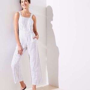 LOFT Striped Apron Jumpsuit
